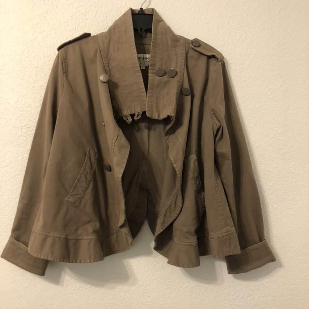 Armani Taupe Cropped Ruffle Detail Jacket